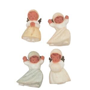 4 Vtg Sugar Angel Snow Baby Glitter Plastic Christmas Ornaments West Germany